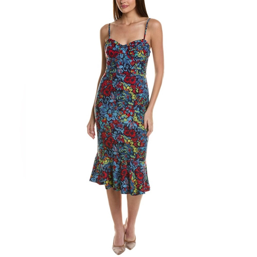 🆕HUTCH SELENE SLEEVELESS SWEETHEART MIDI DRESS IN BLUE FLORAL SZ 2